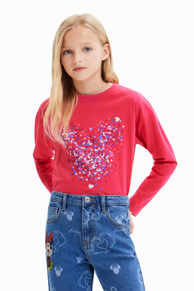 detail Dívčí tričko Disney s dlouhým rukávem s potiskem srdce a flitry DESIGUAL