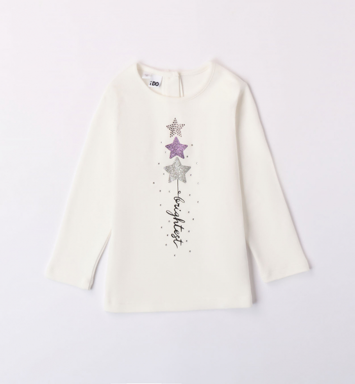 detail Dívčí krémové tričko s třpytivými hvězdami IDO