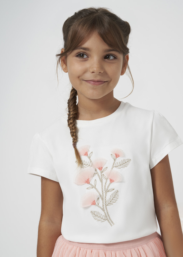 Dívčí tričko s vyšívanými květinami MAYORAL