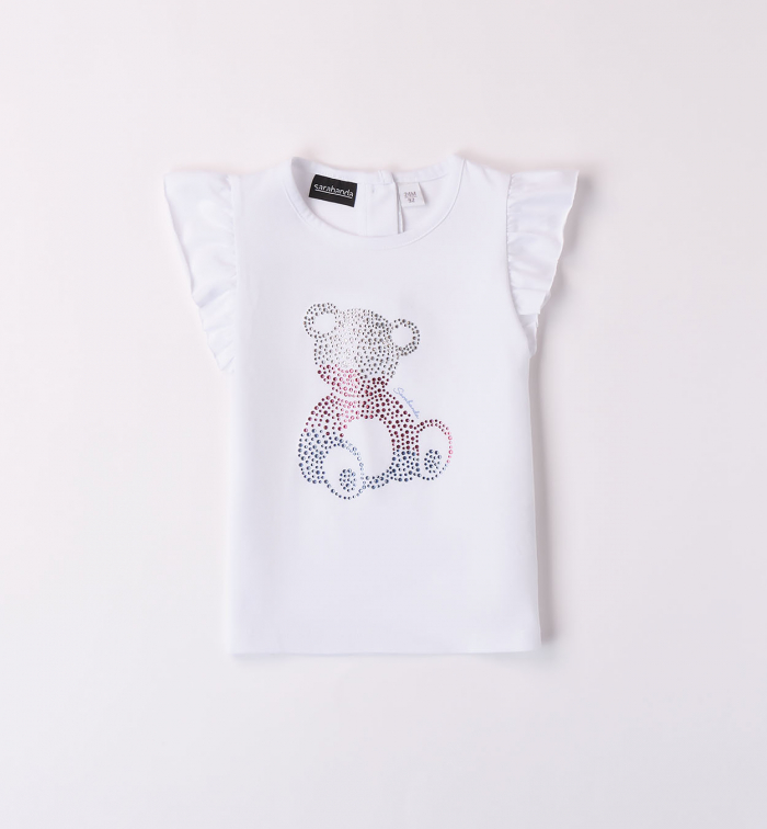 detail Dívčí tričko osvětlené kamínkovým medvědem - volánky na rukávech SARABANDA