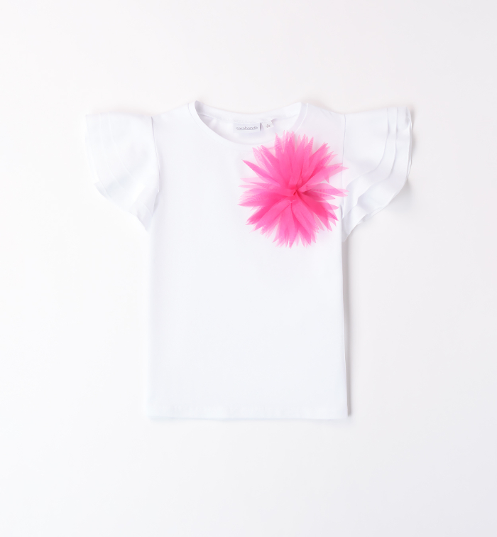 detail Dívčí tričko obohacené výšivkou a tylovou květinou SARABANDA