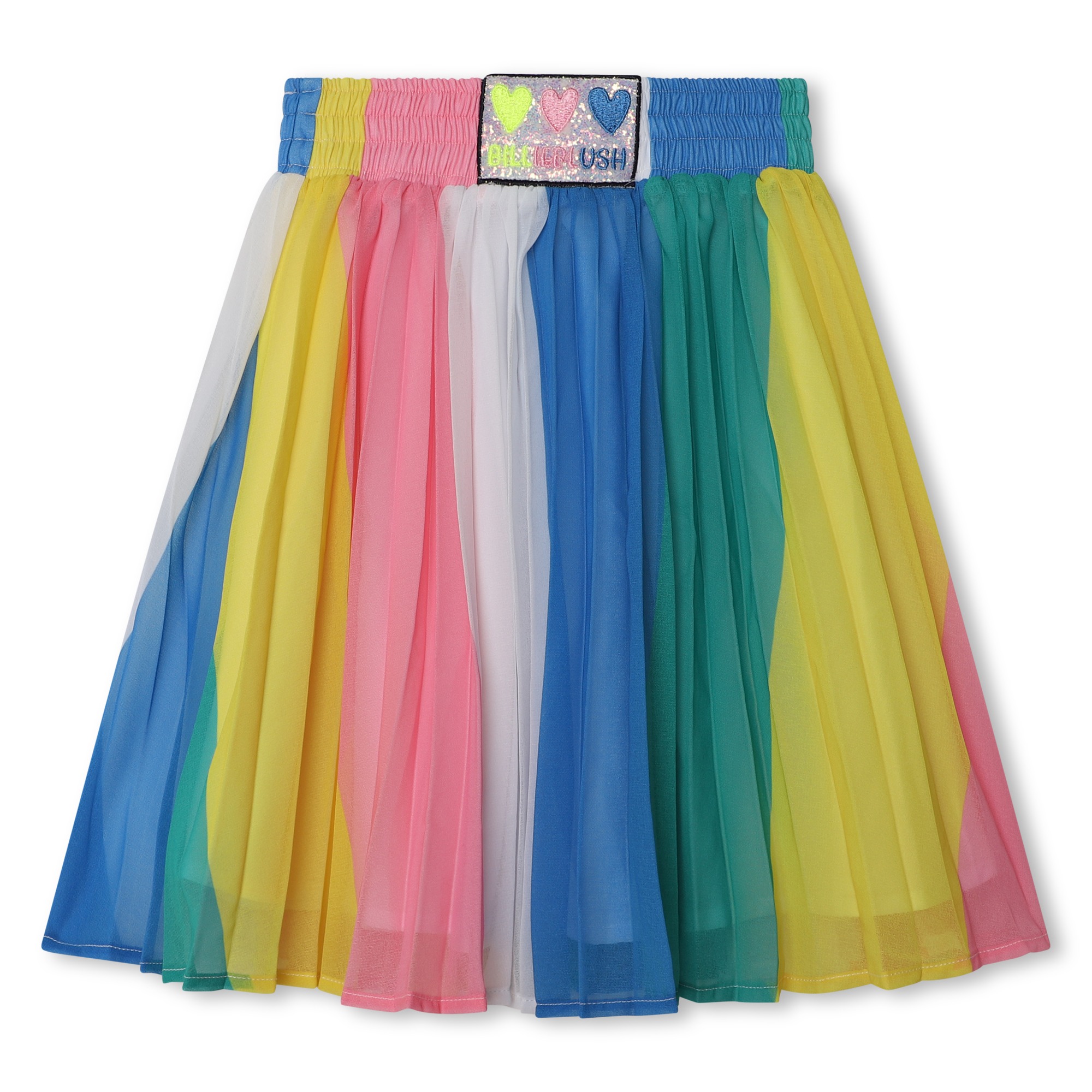 Dívčí plisovaná sukně, plisovaná látka má široké různobarevné pruhy BILLIEBLUSH